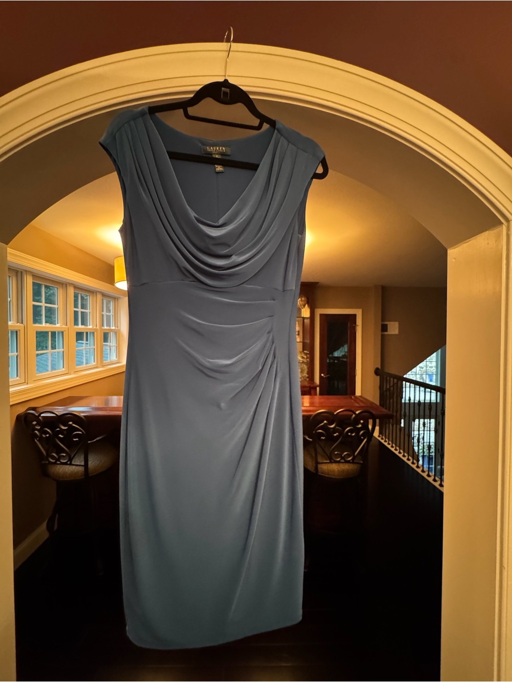 Lauren Ralph Lauren Black Draped Cowl Midi Dress